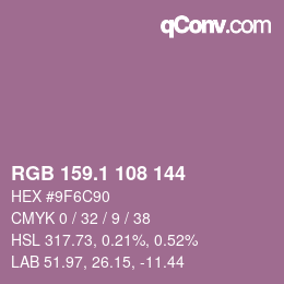 カラーコード: RGB 159.1 108 144 | qconv.com
