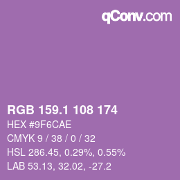 カラーコード: RGB 159.1 108 174 | qconv.com