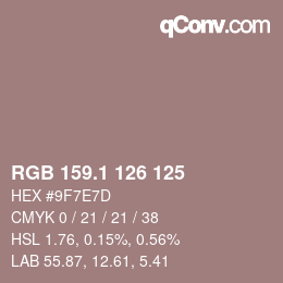 カラーコード: RGB 159.1 126 125 | qconv.com