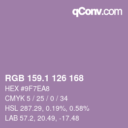 カラーコード: RGB 159.1 126 168 | qconv.com