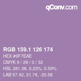 カラーコード: RGB 159.1 126 174 | qconv.com