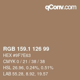 カラーコード: RGB 159.1 126 99 | qconv.com