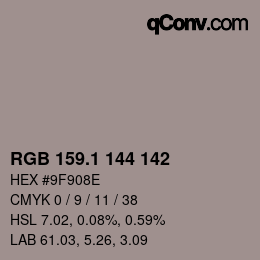 カラーコード: RGB 159.1 144 142 | qconv.com