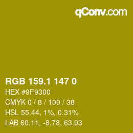 カラーコード: RGB 159.1 147 0 | qconv.com