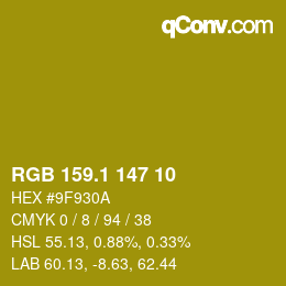 カラーコード: RGB 159.1 147 10 | qconv.com
