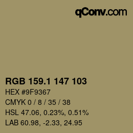 Color code: RGB 159.1 147 103 | qconv.com