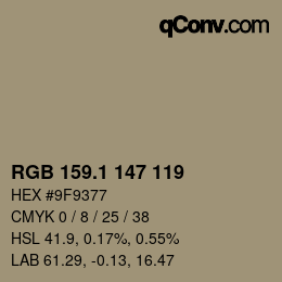 カラーコード: RGB 159.1 147 119 | qconv.com