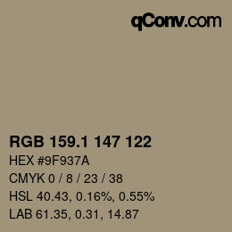 Color code: RGB 159.1 147 122 | qconv.com