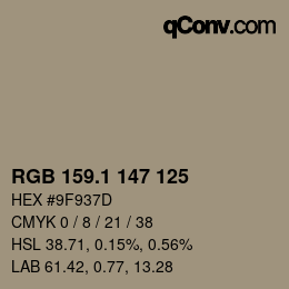 Color code: RGB 159.1 147 125 | qconv.com