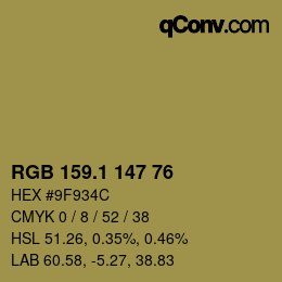カラーコード: RGB 159.1 147 76 | qconv.com