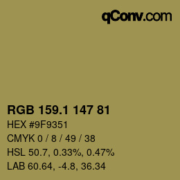 カラーコード: RGB 159.1 147 81 | qconv.com