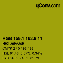 カラーコード: RGB 159.1 162.8 11 | qconv.com