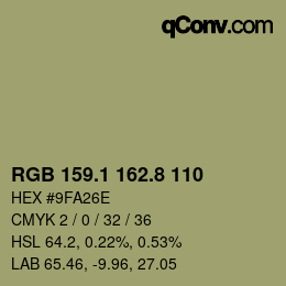 カラーコード: RGB 159.1 162.8 110 | qconv.com
