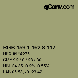 カラーコード: RGB 159.1 162.8 117 | qconv.com