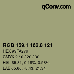 Color code: RGB 159.1 162.8 121 | qconv.com