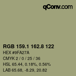 Color code: RGB 159.1 162.8 122 | qconv.com