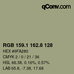 カラーコード: RGB 159.1 162.8 128 | qconv.com