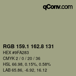 カラーコード: RGB 159.1 162.8 131 | qconv.com