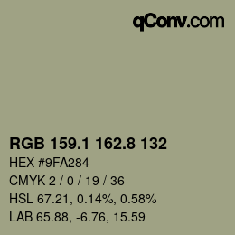 Color code: RGB 159.1 162.8 132 | qconv.com