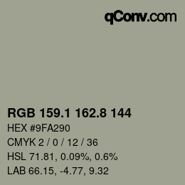 Color code: RGB 159.1 162.8 144 | qconv.com