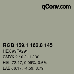 Color code: RGB 159.1 162.8 145 | qconv.com