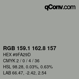 Farbcode: RGB 159.1 162.8 157 | qconv.com