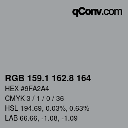 Color code: RGB 159.1 162.8 164 | qconv.com