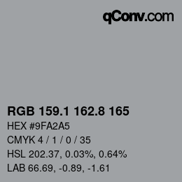 Color code: RGB 159.1 162.8 165 | qconv.com