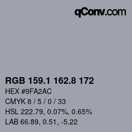Código de color: RGB 159.1 162.8 172 | qconv.com