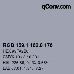 Farbcode: RGB 159.1 162.8 176 | qconv.com