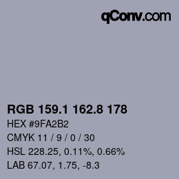 Farbcode: RGB 159.1 162.8 178 | qconv.com