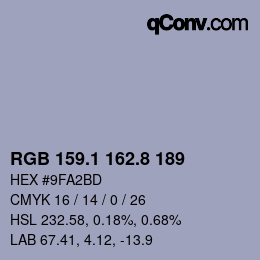 Farbcode: RGB 159.1 162.8 189 | qconv.com