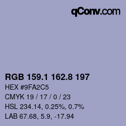 カラーコード: RGB 159.1 162.8 197 | qconv.com