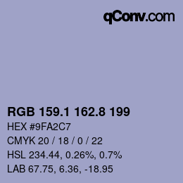 カラーコード: RGB 159.1 162.8 199 | qconv.com