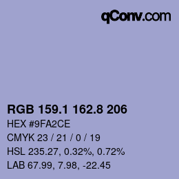 Farbcode: RGB 159.1 162.8 206 | qconv.com
