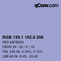 カラーコード: RGB 159.1 162.8 208 | qconv.com