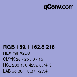 カラーコード: RGB 159.1 162.8 216 | qconv.com