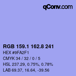 カラーコード: RGB 159.1 162.8 241 | qconv.com
