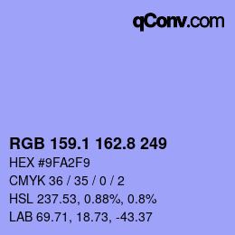 カラーコード: RGB 159.1 162.8 249 | qconv.com