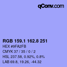 カラーコード: RGB 159.1 162.8 251 | qconv.com