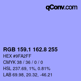 カラーコード: RGB 159.1 162.8 255 | qconv.com