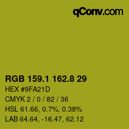 カラーコード: RGB 159.1 162.8 29 | qconv.com