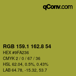 カラーコード: RGB 159.1 162.8 54 | qconv.com