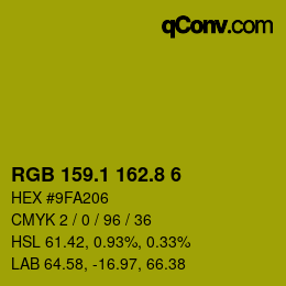 カラーコード: RGB 159.1 162.8 6 | qconv.com