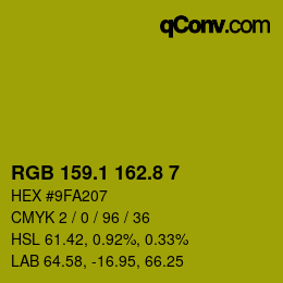 カラーコード: RGB 159.1 162.8 7 | qconv.com