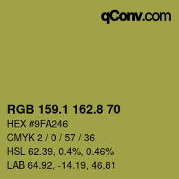 カラーコード: RGB 159.1 162.8 70 | qconv.com