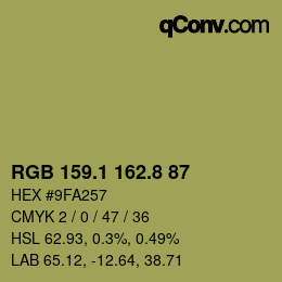 カラーコード: RGB 159.1 162.8 87 | qconv.com