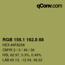 カラーコード: RGB 159.1 162.8 88 | qconv.com