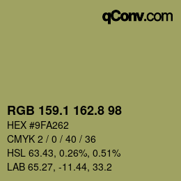 Color code: RGB 159.1 162.8 98 | qconv.com