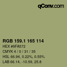 Color code: RGB 159.1 165 114 | qconv.com